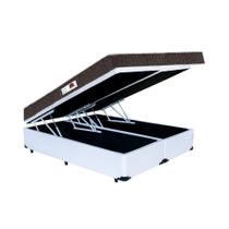 Cama Box Baú Queen Colchão Espuma D45 Bordado + Box Bipartido Sintético Branco Serra Negra 67x158x198