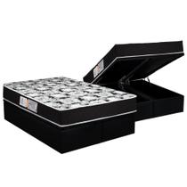 Cama Box Baú Queen: Colchão Espuma D45 Luckspuma Gran Luck Pró Saúde Duplo + Base CRC Suede Black(158x198)