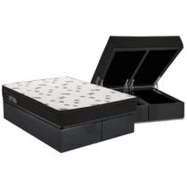 Cama Box Baú Queen: Colchão Espuma D45 Ortobom Light Saúde Ortopillow + Base CRC Suede Black(158x198)