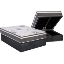 Cama Box Baú Queen: Colchão Espuma D45 Polar D33 Pérola Premium + Base CRC Suede Gray (158x198)