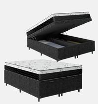 Cama Box Baú Queen Colchão Mola Bonnel Belos Sonhos + Box Suede 69x158x198 Cama Box Baú Queen Colchão Mola Bonnel Belos Sonhos + Box Suede 69x158x198