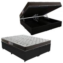 Cama Box Baú Queen Colchão Mola Ensacada Belos Sonhos + Box Suede 65x158x198 Preto