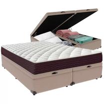 Cama Box Baú Queen Colchão Mola Ensacada Belos Sonhos + Box Suede 69x158x198 Cama Box Baú Queen Colchão Mola Ensacada Belos Sonhos + Box Suede 69x158x198