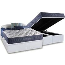 Cama Box Baú Queen: Colchão Molas Anjos MasterPocket Ensacadas Bluse Sea + Base CRC Courano White(158x198)
