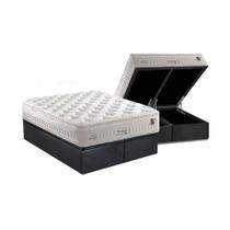 Cama Box Baú Queen: Colchão Molas Anjos MasterPocket Ensacadas Impresisone + Base CRC Suede Gray(158x198)