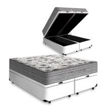 Cama Box Baú Queen Colchão Molas Bonnel+Box Bipartido Branca Sintético 59x158x198