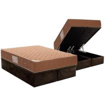 Cama Box Baú Queen: Colchão Molas Bonnel Ortobom Hotelaria Multilastic Orthotel + Base CRC Suede Brown(158x198)