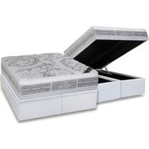 Cama Box Baú Queen: Colchão Molas Castor Pocket Super Luxo Látex Plush + Base CRC Courano White(158x198)