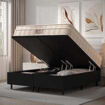 CAMA BOX BAÚ QUEEN COLCHÃO MOLAS ENSACADAS AIRTECH 158x198x72CM BEGE e BOX BAÚ BIPARTIDO PRETO