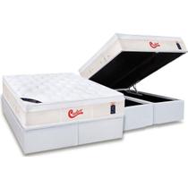 Cama Box Baú Queen: Colchão Molas Ensacadas Castor Pocket Gold Star Vitagel + Base CRC Courano White(158x198)
