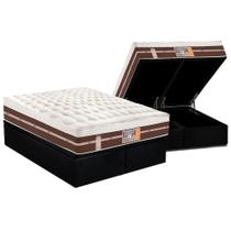 Cama Box Baú Queen: Colchão Molas Ensacadas Castor Pocket Silver Star Air Híbrido + Base CRC Courano Black(158x198)