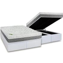 Cama Box Baú Queen: Colchão Molas Ensacadas Luckspuma MasterPocket Aspen One Side + Base CRC Courano White(158x198) Cama Box Baú Queen: Colchão Molas Ensacadas Luckspuma MasterPocket Aspen One Side + Base CRC Courano White(158x198)