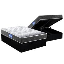 Cama Box Baú Queen: Colchão Molas Ensacadas Probel D23 Guarda Costas Super Resistente + Base CRC Suede Black (158x198)