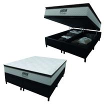Cama Box Baú Queen Colchão Molas Ensacadas Tower 158x198x75cm Branco / Preto Gazin - Suporta até 120kg por Pessoa