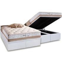 Cama Box Baú Queen: Colchão Molas Herval Maxspring Spain + Base CRC Courano White(158x198)
