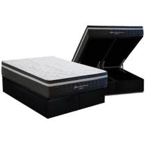 Cama Box Baú Queen: Colchão Molas Kappesberg MasterPocket Ensacadas Black Intense + Base CRC Suede Black(158x198)