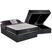 Cama Box Baú Queen: Colchão Molas MasterPocket Ensacadas Anjos Fort Flex + Base CRC Suede Cinza(158x198)