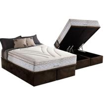 Cama Box Baú Queen: Colchão Molas MasterPocket Ensacadas Herval Maxspring American + Base CRC Suede Brown (158x198)