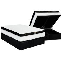 Cama Box Baú Queen: Colchão Molas MasterPocket Ensacadas Luckspuma Gold Line Elastic Gel + Base CRC Suede Black (158x198)