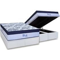 Cama Box Baú Queen: Colchão Molas MasterPocket Ensacadas Paropas Blue + Base CRC Linhão White (158x198)