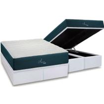 Cama Box Baú Queen: Colchão Molas MasterPocket Ensacadas Polar Aquariuns + Base CRC Courano White (158x198)