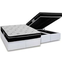 Cama Box Baú Queen: Colchão Molas Ortobom Nanolastic Physical + Base CRC Courano White(158x198)