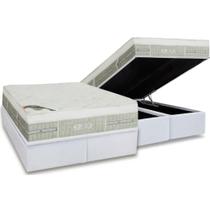 Cama Box Baú Queen: Colchão Molas Pocket Ensacadas Castor Summer Winter + Base CRC Courano White(158x198)