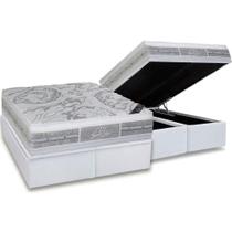 Cama Box Baú Queen: Colchão Molas Pocket Ensacadas Castor Super Luxo Látex Plush + Base CRC Courano White(158x198) Cama Box Baú Queen: Colchão Molas Pocket Ensacadas Castor Super Luxo Látex Plush + Base CRC Courano White(158x198)