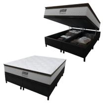 Cama Box Baú Queen Colchão Molas Pocket Ensacadas Tower 158x198x75cm Branco-preto Gazin Branc-marr