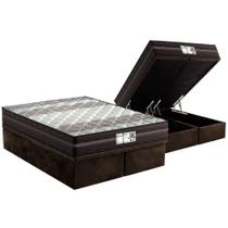 Cama Box Baú Queen: Colchão Molas Probel Prolastic ProDormir Palace + Base CRC Suede Brown(158x198)