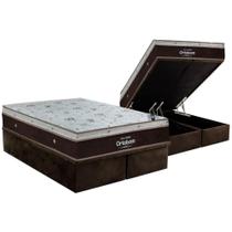 Cama Box Baú Queen: Colchão Molas SuperPocket Ensacadas Ortobom Sleep King + Base CRC Suede Brown(158x198)