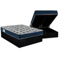 Cama Box Baú Queen: Colchão Ortopédico Ortobom D28 / EP ISO 60 + Base CRC Suede Black(158x198)