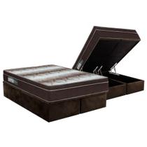 Cama Box Baú Queen: Colchão Ortopédico Ortobom Wood Light + Base CRC Suede Brown(158x198)