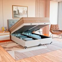 Cama Box Baú Queen + Colchão Paris Molas Ensacadas Bege