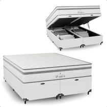 Cama Box Baú Queen + Colchão Paris Molas Ensacadas Branco Cama Box Baú Queen + Colchão Paris Molas Ensacadas Branco