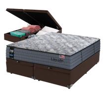 Cama Box Baú Queen Marrom + Colchão Lincoln Molas Ensacadas Sealy