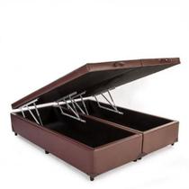 Cama Box Baú Queen Premium Marrom Bipartido Com Pistão A Gás - 158x198x41