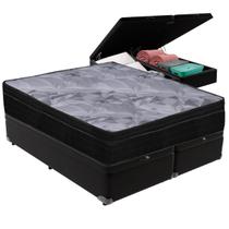 Cama Box Baú Queen Preto + Colchão Pampa Molas Ensacadas Ortobom