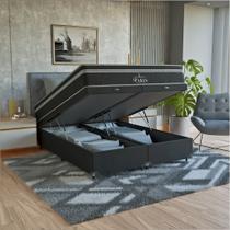 Cama Box Baú Queen Preto + Colchão Paris Molas Ensacadas