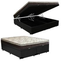 Cama Box Baú Queen Sintético Bipartido + Colchão Elegance Ortopédico Espuma D33 63x158x198 preto