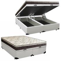 Cama Box Baú Queen Sintético Bipartido + Colchão Elegance Ortopédico Espuma D33 Extra Firme 158x198x63