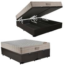 Cama Box Baú Queen Sintético Bipartido + Colchão Ortobom Airtech Molas Ensacadas 158x198x65 Marrom