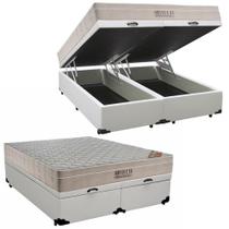 Cama Box Baú Queen Sintético Bipartido + Colchão Ortobom Airtech Molas Ensacadas 65x158x198 Branco