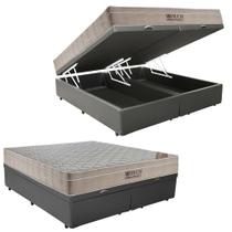 Cama Box Baú Queen Sintético Bipartido + Colchão Ortobom Airtech Molas Ensacadas 65x158x198 Cinza Cama Box Baú Queen Sintético Bipartido + Colchão Ortobom Airtech Molas Ensacadas 65x158x198 Cinza