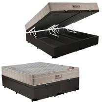 Cama Box Baú Queen Sintético Bipartido + Colchão Ortobom Airtech Molas Ensacadas 65x158x198 Marrom Cama Box Baú Queen Sintético Bipartido + Colchão Ortobom Airtech Molas Ensacadas 65x158x198 Marrom