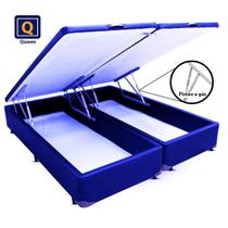 Cama Box Baú Queen size Bi partida azul com Pistão a gás