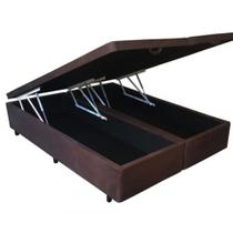 Cama Box Baú Queen size Bi partida em sintético marrom com Pistão a gás - 158x198x27 Cama Box Baú Queen size Bi partida em sintético marrom com Pistão a gás - 158x198x27