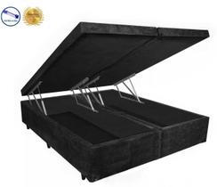 Cama Box Baú Queen size Bi partida em Suede preto com Pistão a gás - 158x198