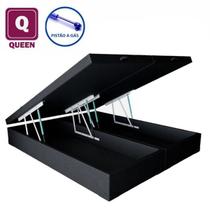 Cama Box Baú Queen size Bi partida em Suede preto com Pistão a gás - 158x198x35
