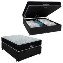 Cama Box Baú Queen Suede Bipartido + Colchão Airtech Molas Ensacadas Antares Ortobom 158x198x71